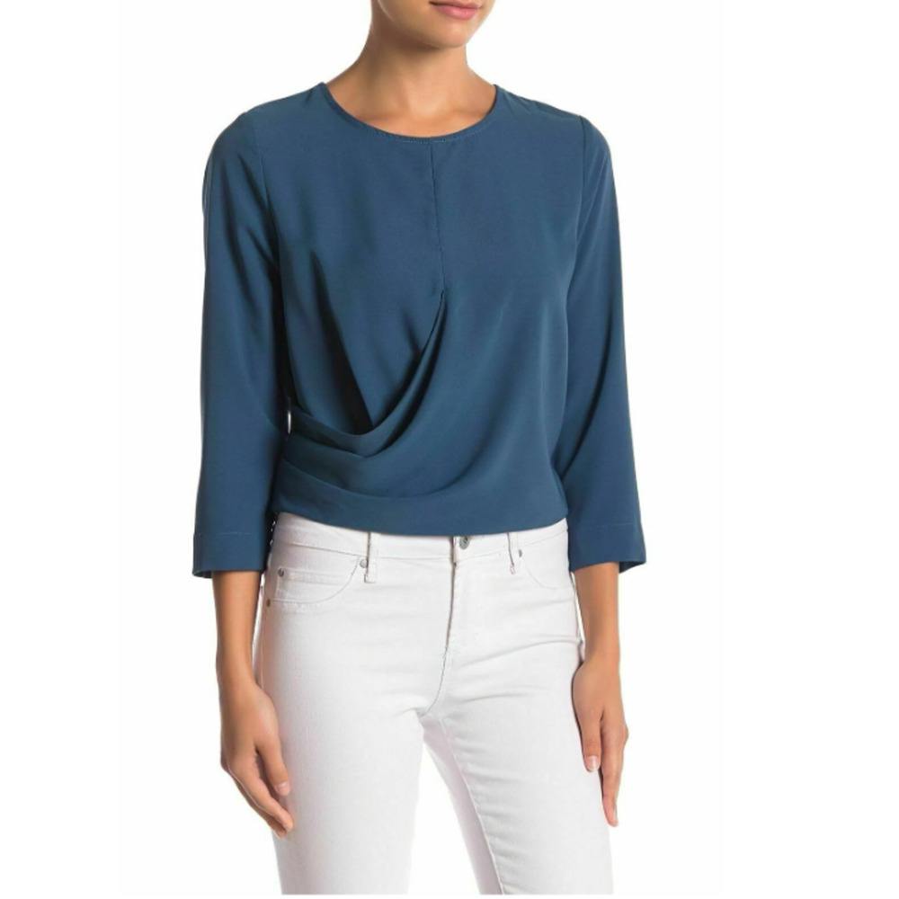 CODE X MODE Women's Long Sleeve Drape Blouse Top Teal Size M 10762